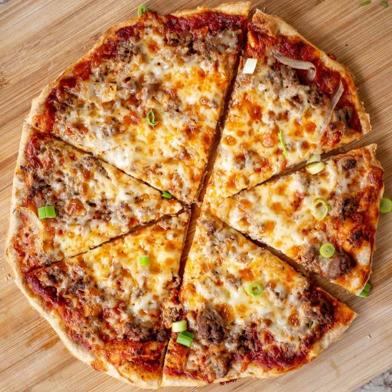 The Keto Soujuk Pizza, Frozen (3 net carbs per slice)